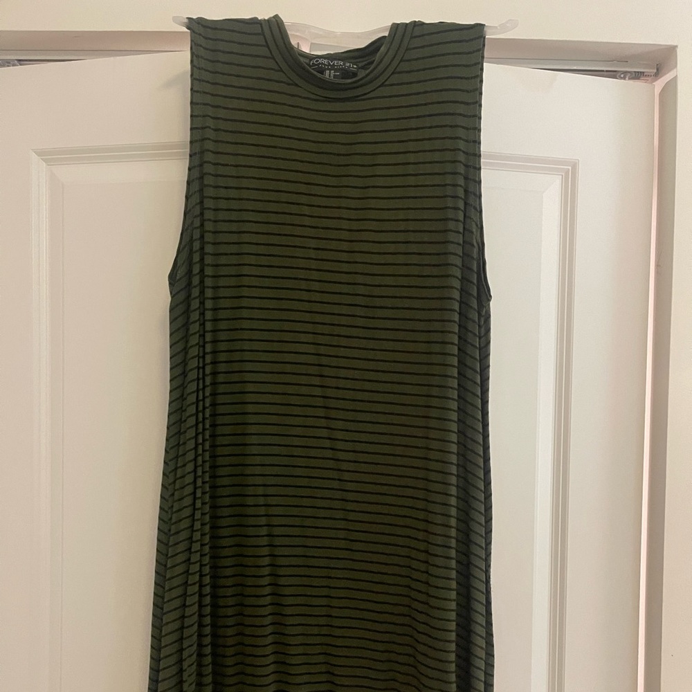 Airline style dress in Huntergreen with black stripes